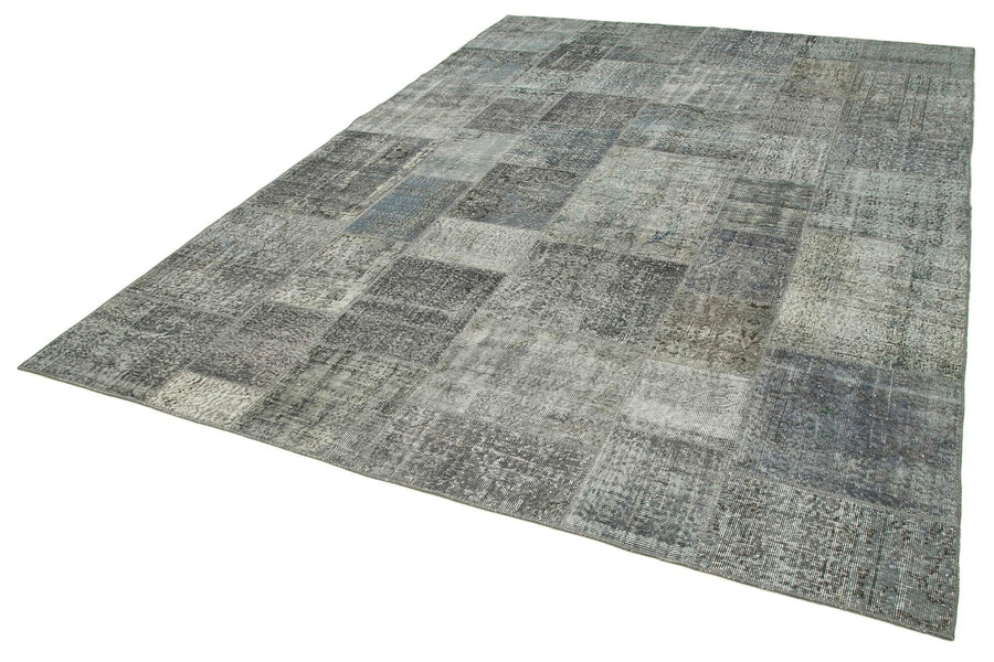 Kırk Yama Gri Patchwork Pamuk Yün El Dokuma Halısı 250x350 Agacan