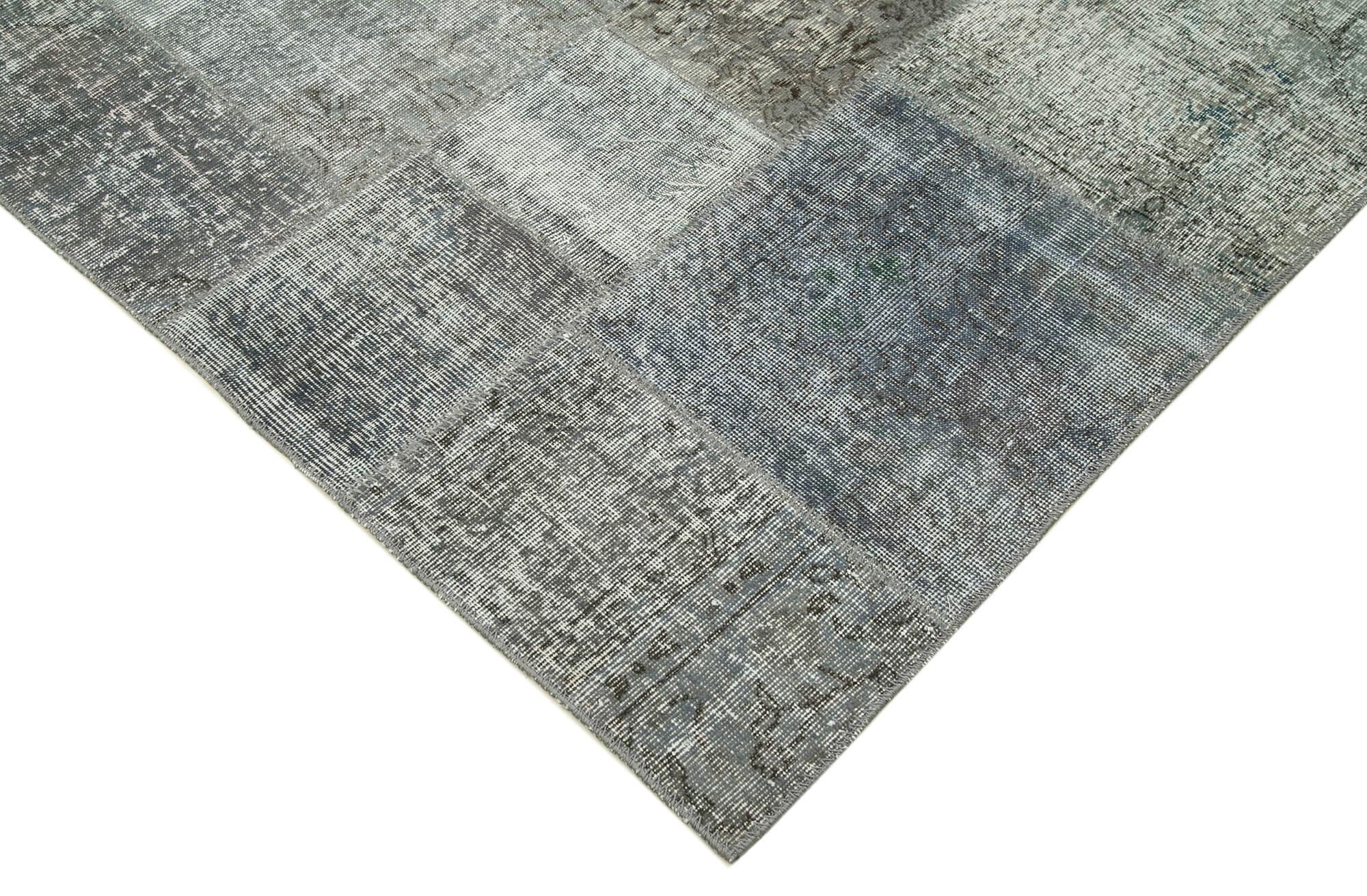 Kırk Yama Gri Patchwork Pamuk Yün El Dokuma Halısı 250x350 Agacan