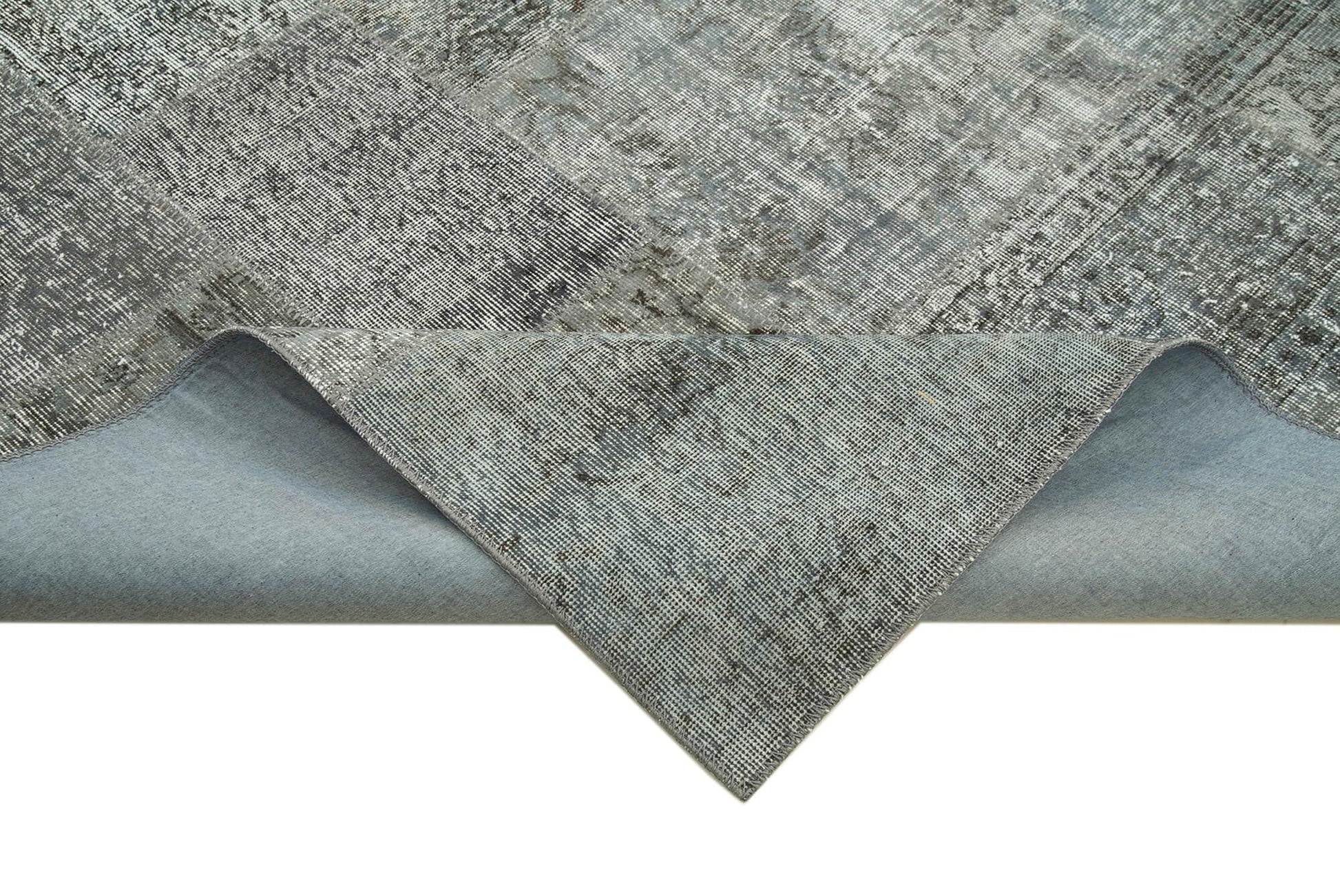 Kırk Yama Gri Patchwork Pamuk Yün El Dokuma Halısı 250x350 Agacan