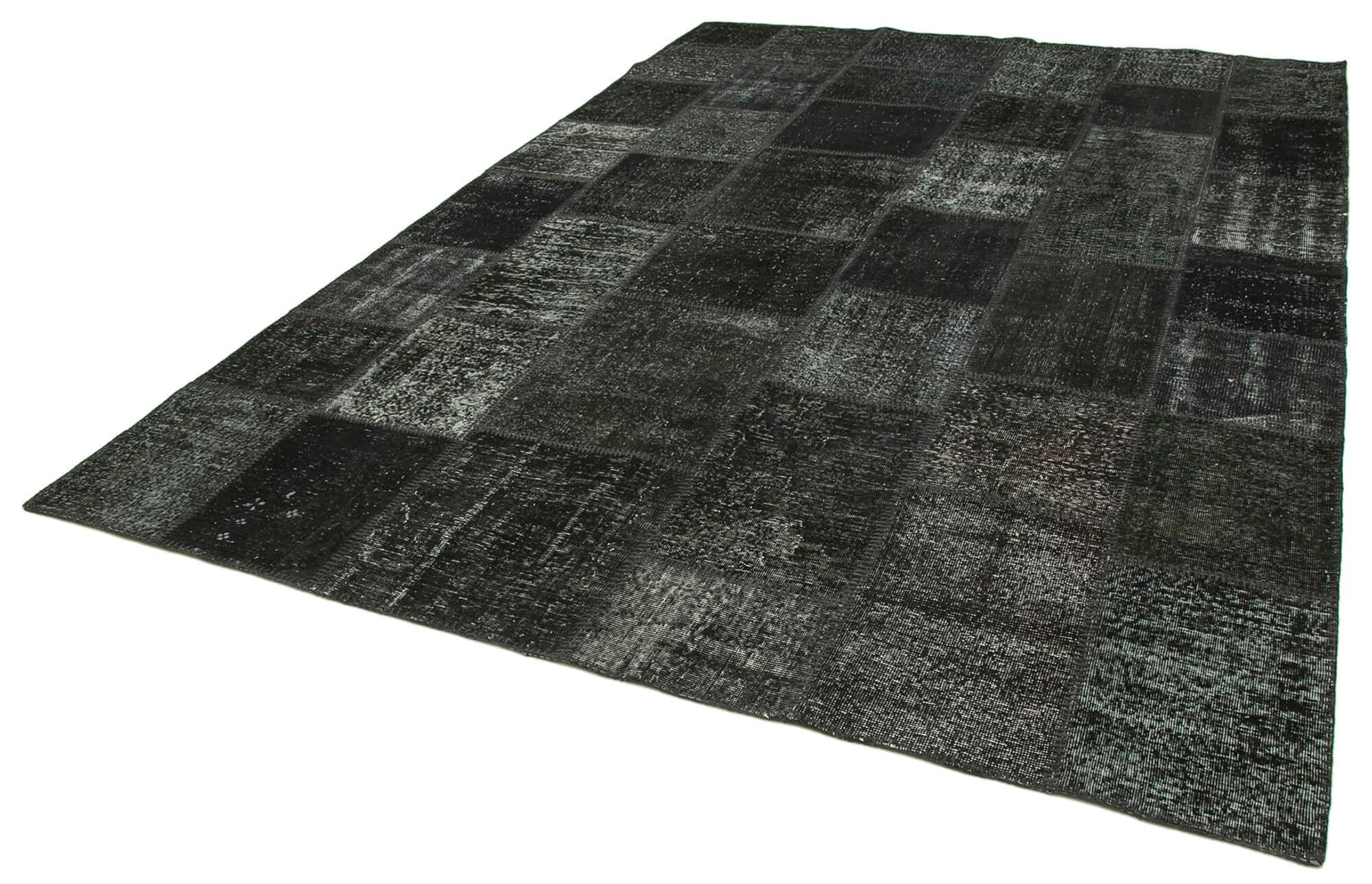 Kırk Yama Siyah Patchwork Pamuk Yün El Dokuma Halısı 249x353 Agacan