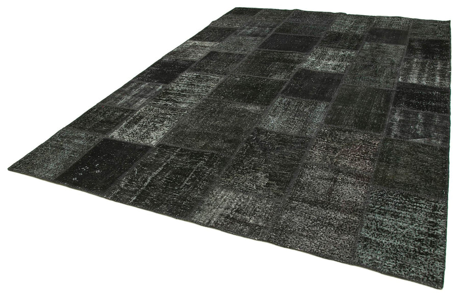 Kırk Yama Siyah Patchwork Pamuk Yün El Dokuma Halısı 249x353 Agacan