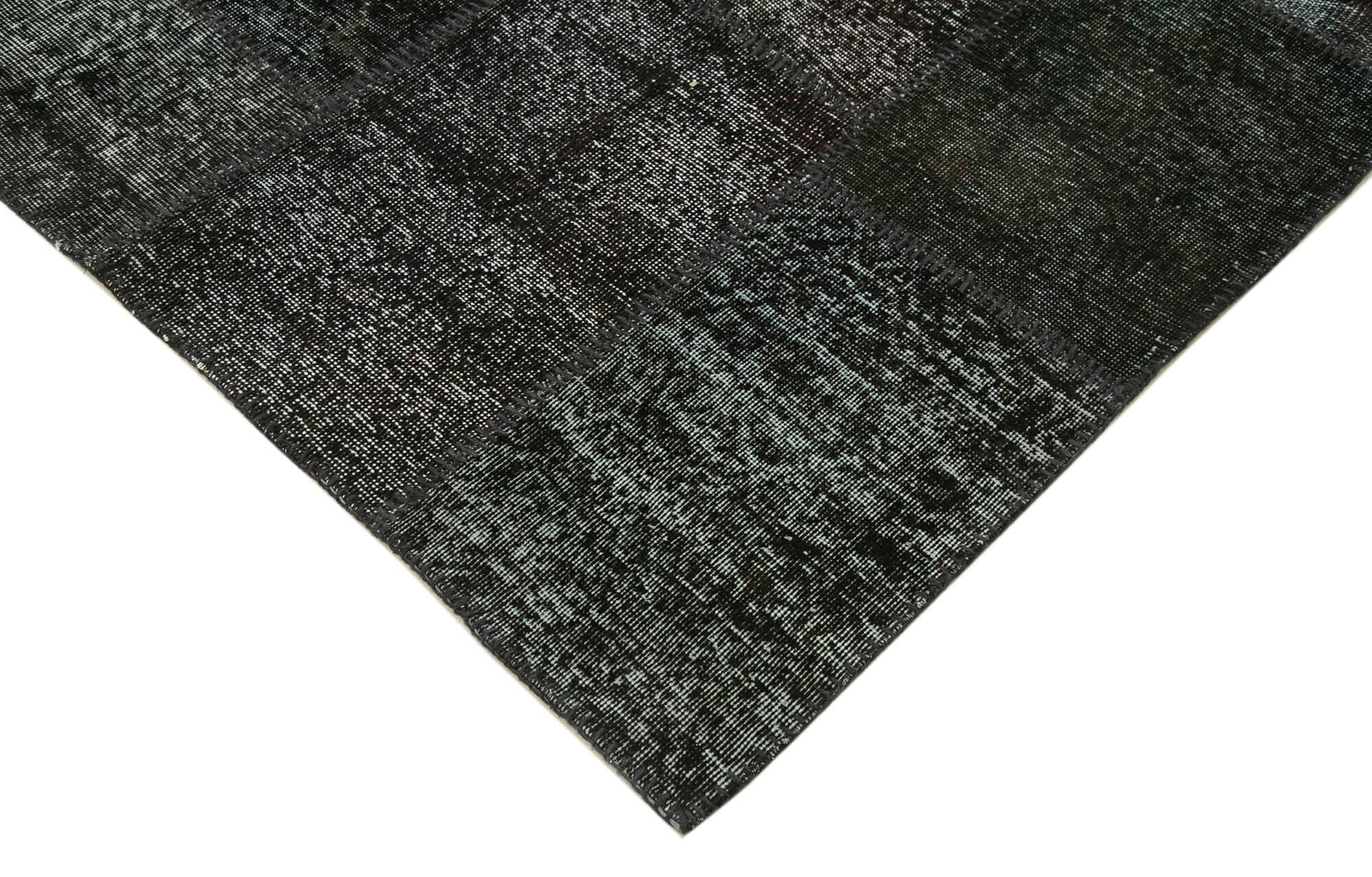 Kırk Yama Siyah Patchwork Pamuk Yün El Dokuma Halısı 249x353 Agacan