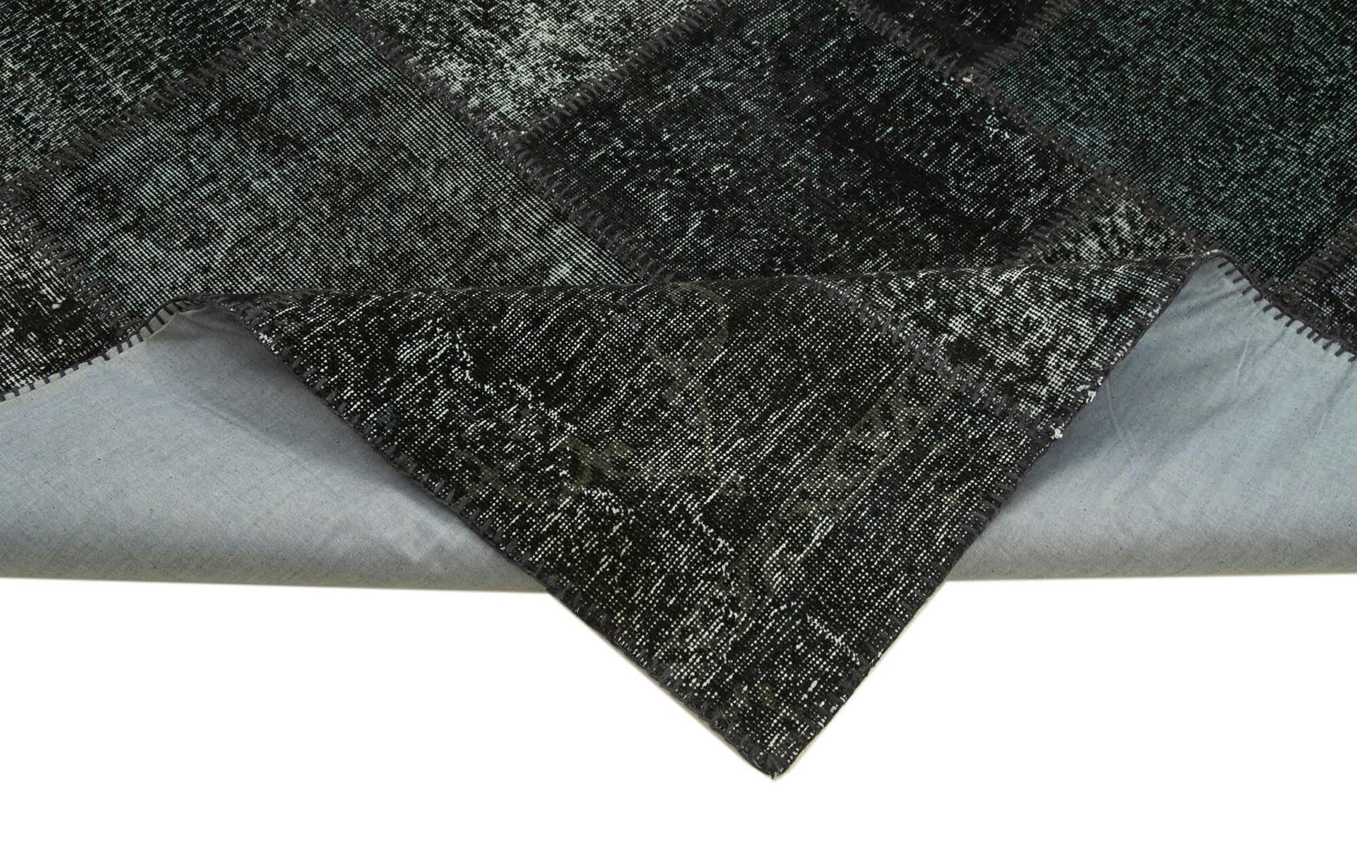 Kırk Yama Siyah Patchwork Pamuk Yün El Dokuma Halısı 249x353 Agacan