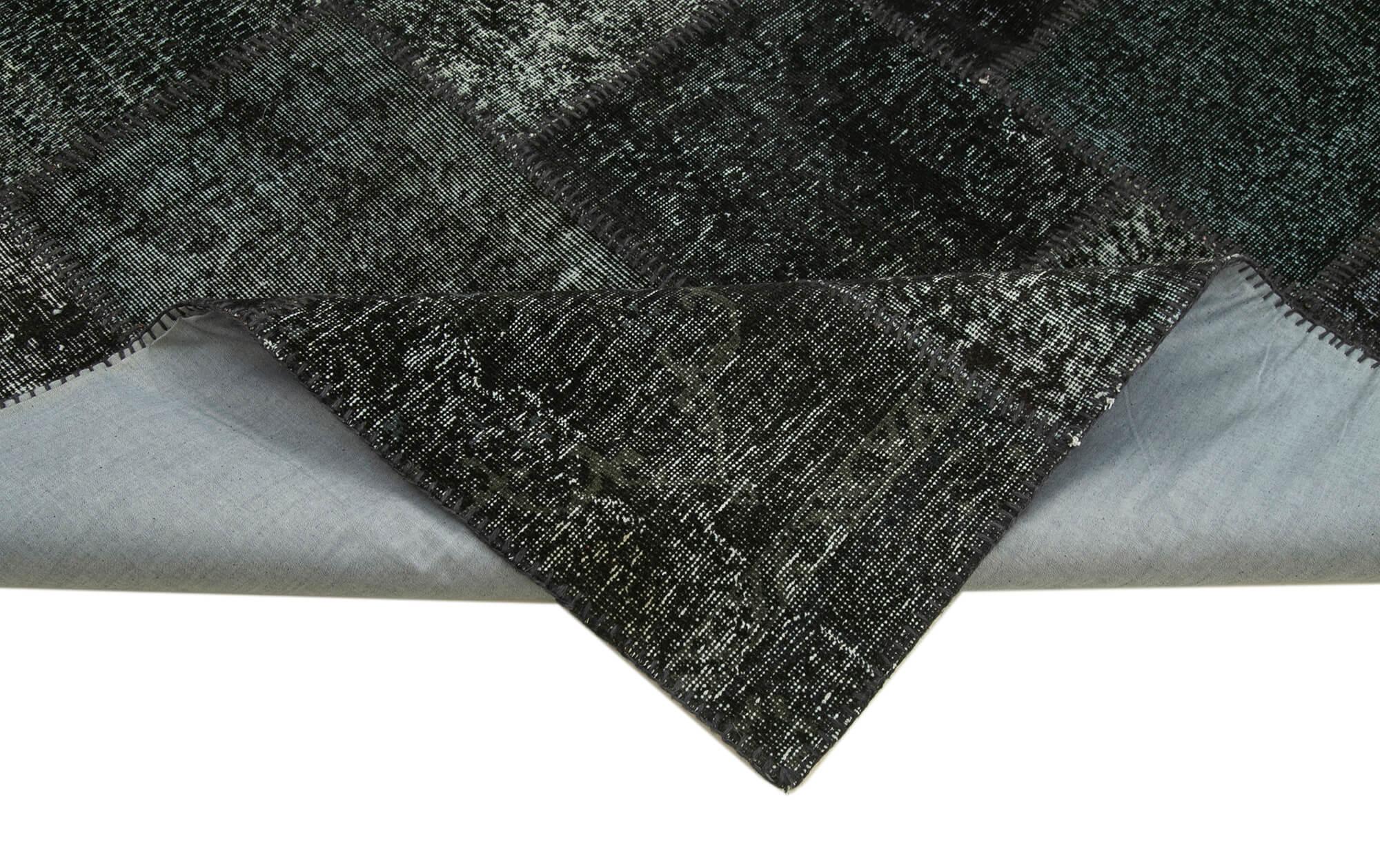 Kırk Yama Siyah Patchwork Pamuk Yün El Dokuma Halısı 249x353 Agacan