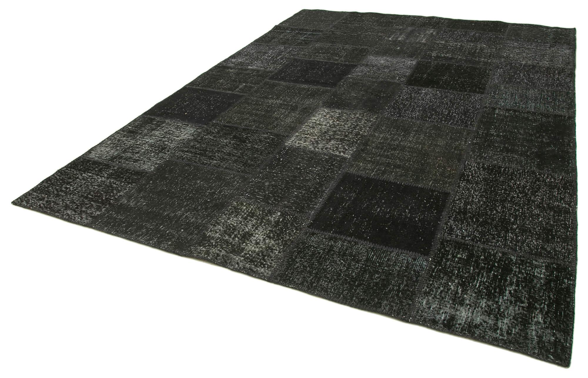 Kırk Yama Siyah Patchwork Pamuk Yün El Dokuma Halısı 250x352 Agacan
