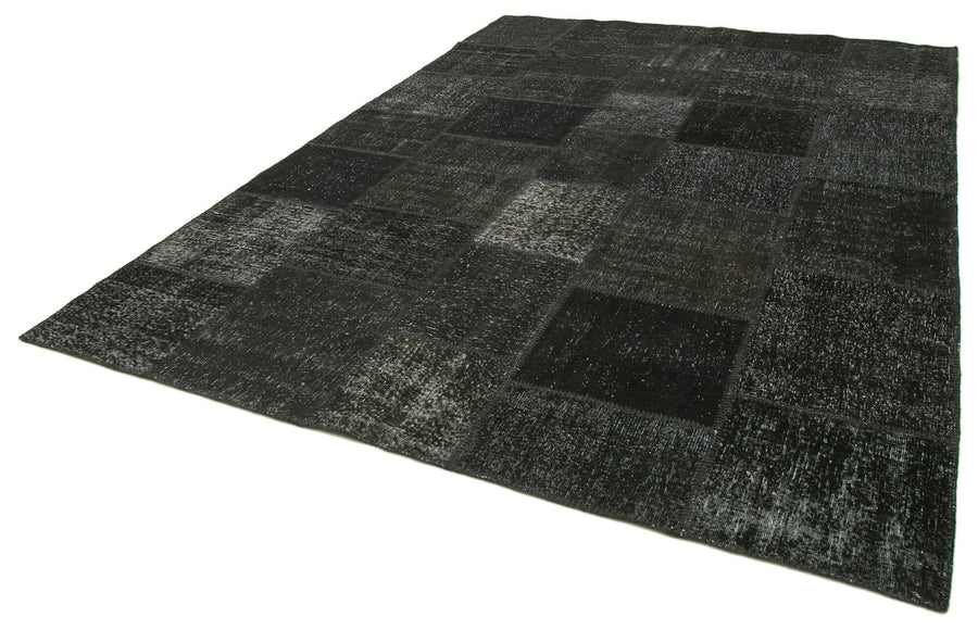 Kırk Yama Siyah Patchwork Pamuk Yün El Dokuma Halısı 250x352 Agacan