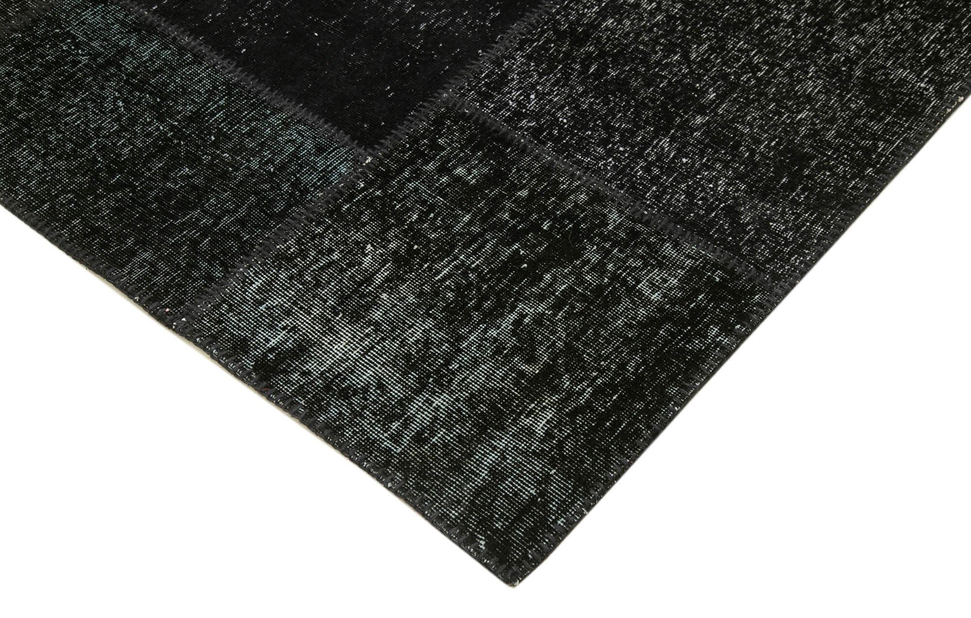 Kırk Yama Siyah Patchwork Pamuk Yün El Dokuma Halısı 250x352 Agacan