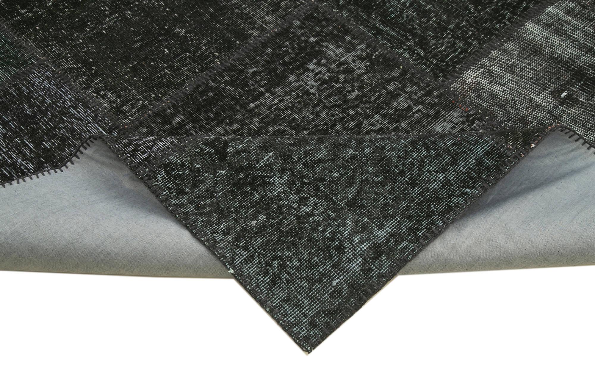 Kırk Yama Siyah Patchwork Pamuk Yün El Dokuma Halısı 250x352 Agacan