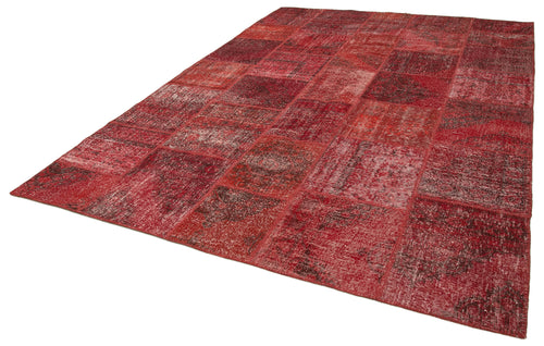 Kırk Yama Kırmızı Patchwork Pamuk Yün El Dokuma Halısı 250x355 Agacan