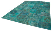 Kırk Yama Turkuaz Patchwork Pamuk Yün El Dokuma Halısı 251x351 Agacan