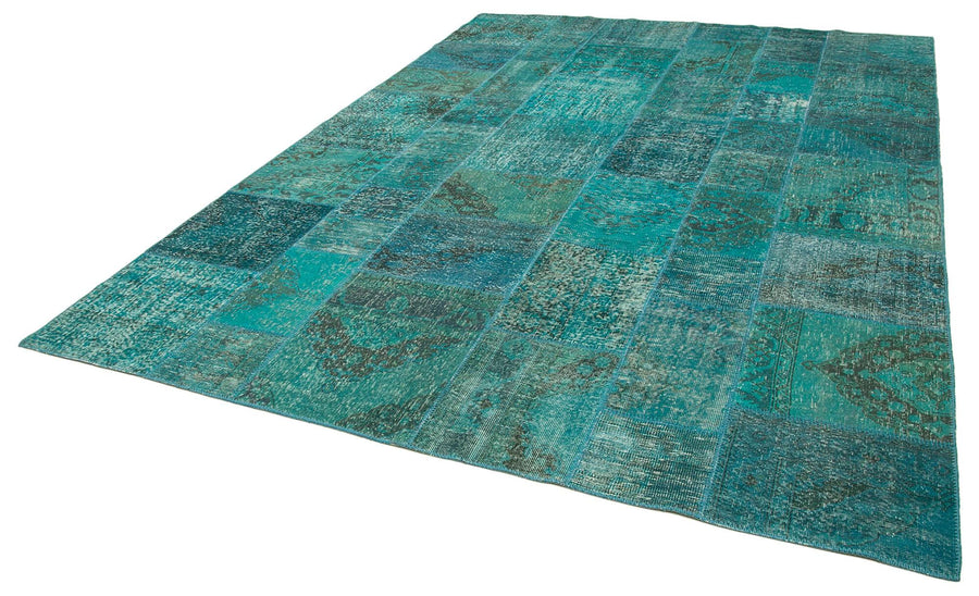 Kırk Yama Turkuaz Patchwork Pamuk Yün El Dokuma Halısı 251x351 Agacan