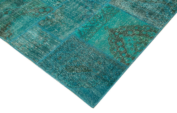 Kırk Yama Turkuaz Patchwork Pamuk Yün El Dokuma Halısı 251x351 Agacan