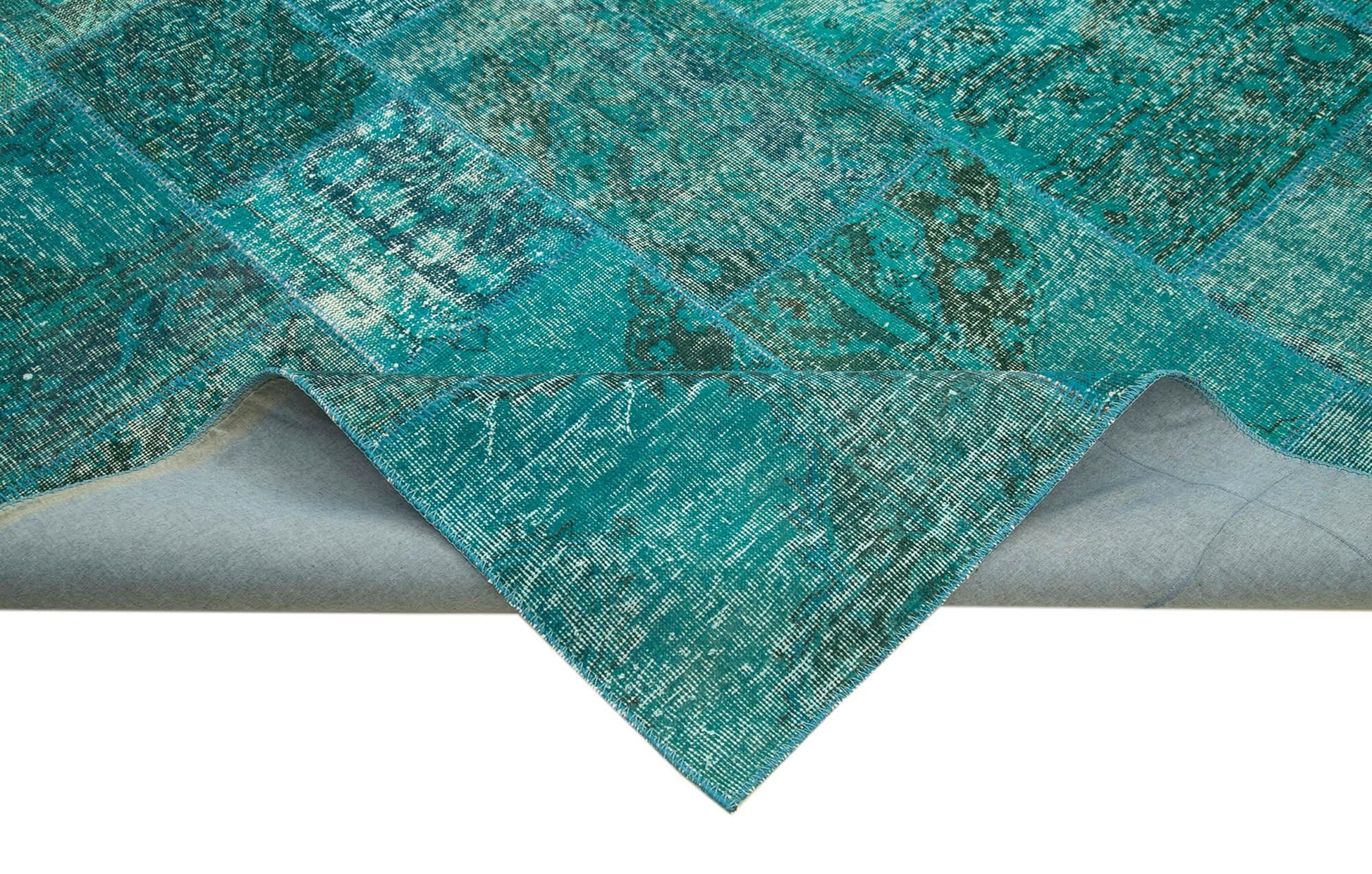 Kırk Yama Turkuaz Patchwork Pamuk Yün El Dokuma Halısı 251x351 Agacan