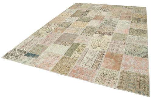 Kırk Yama Bej Patchwork Pamuk Yün El Dokuma Halısı 241x350 Agacan
