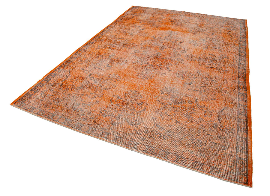 Overdyed Vintage Turuncu Eskitme Pamuk Yün El Dokuma Halısı 205x322 Agacan