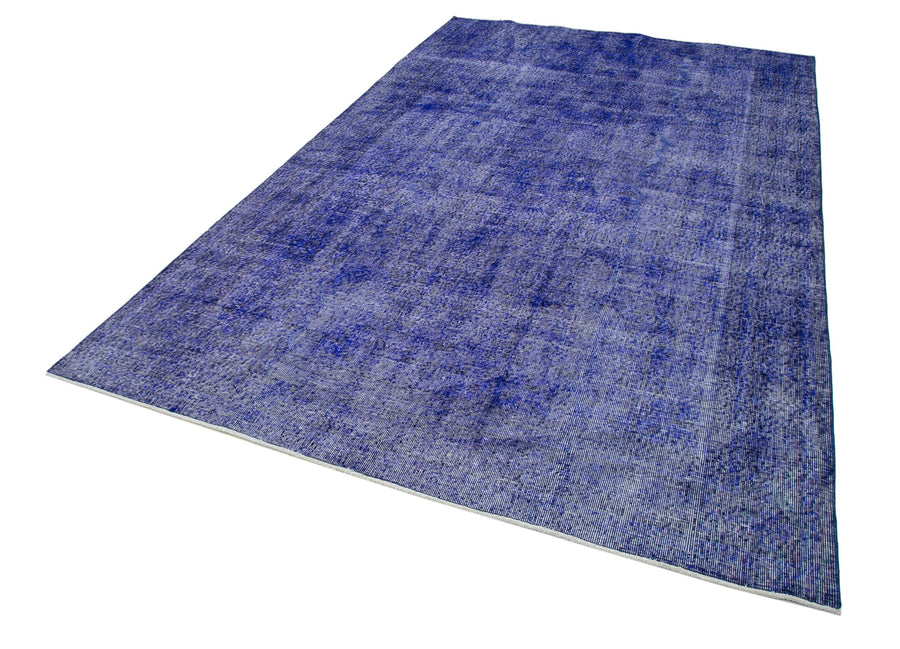Overdyed Vintage Mavi Eskitme Pamuk Yün El Dokuma Halısı 203x322 Agacan