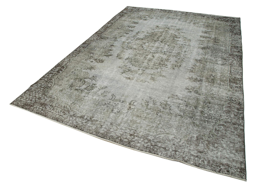 Overdyed Vintage Gri Eskitme Pamuk Yün El Dokuma Halısı 207x316 Agacan