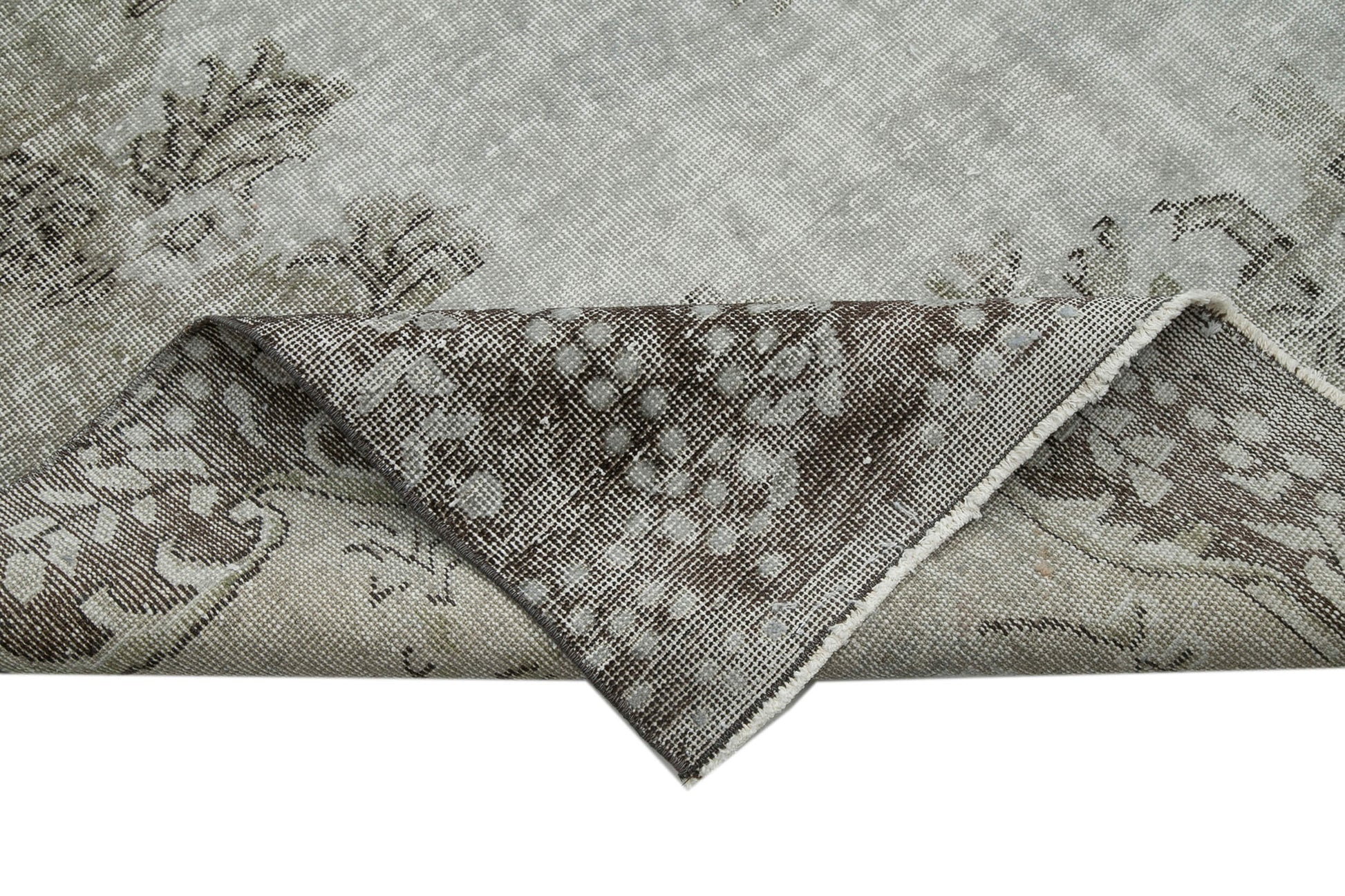 Overdyed Vintage Gri Eskitme Pamuk Yün El Dokuma Halısı 207x316 Agacan