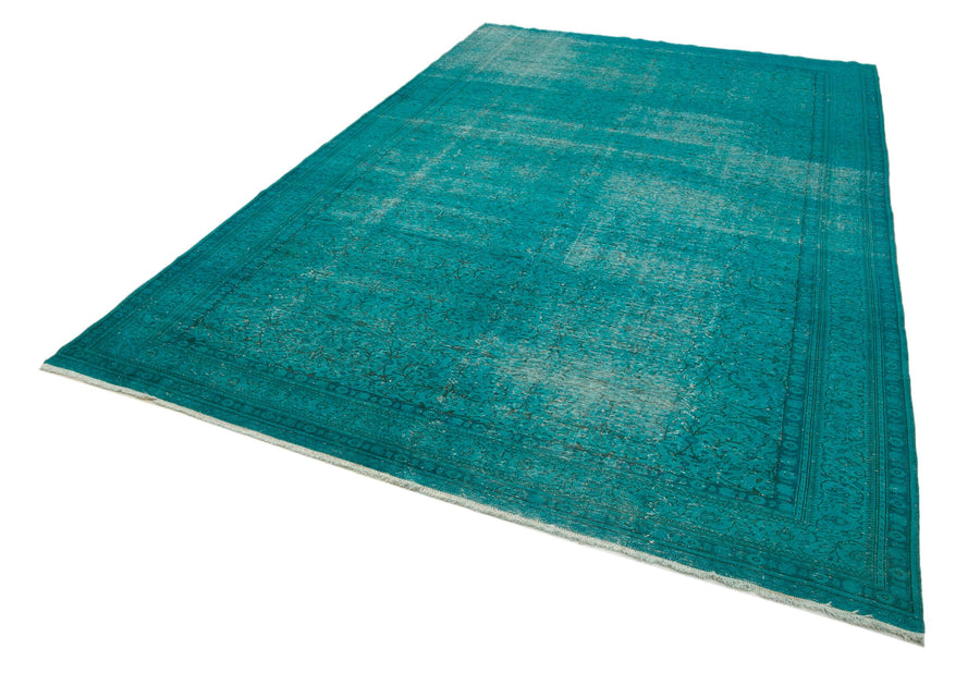 Overdyed Vintage Turkuaz Eskitme Pamuk Yün El Dokuma Halısı 227x350 Agacan