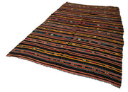 Striped Kilim Siyah Çizgili Keçi Tüyü El Dokuma Halısı 192x322 Agacan