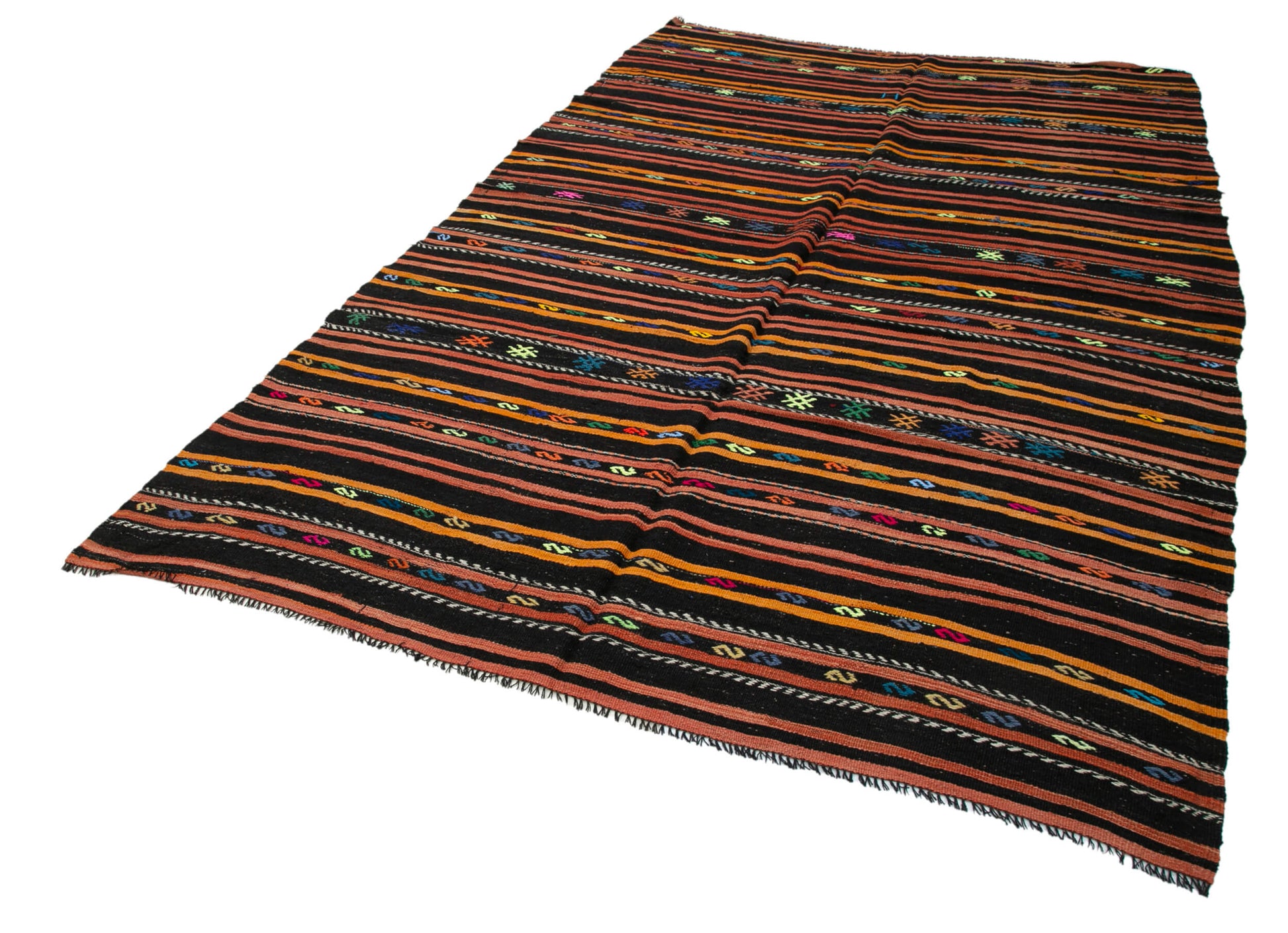 Striped Kilim Siyah Çizgili Keçi Tüyü El Dokuma Halısı 192x322 Agacan