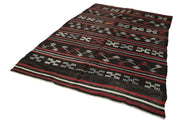 Striped Kilim Kahverengi Çizgili Keçi Tüyü El Dokuma Halısı 200x277 Agacan