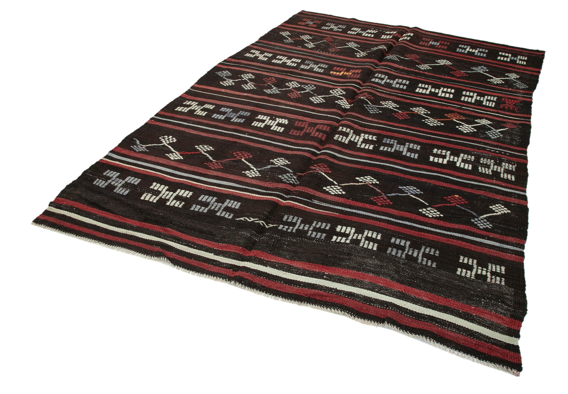 Striped Kilim Kahverengi Çizgili Keçi Tüyü El Dokuma Halısı 200x277 Agacan