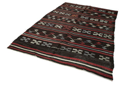 Striped Kilim Kahverengi Çizgili Keçi Tüyü El Dokuma Halısı 200x277 Agacan