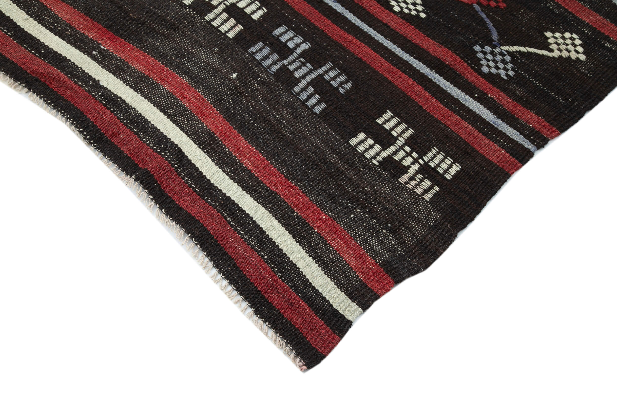 Striped Kilim Kahverengi Çizgili Keçi Tüyü El Dokuma Halısı 200x277 Agacan
