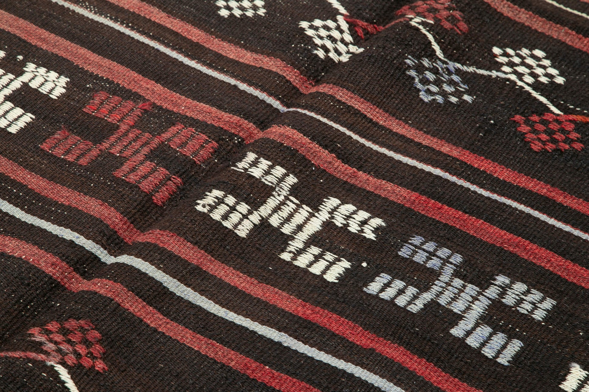 Striped Kilim Kahverengi Çizgili Keçi Tüyü El Dokuma Halısı 200x277 Agacan