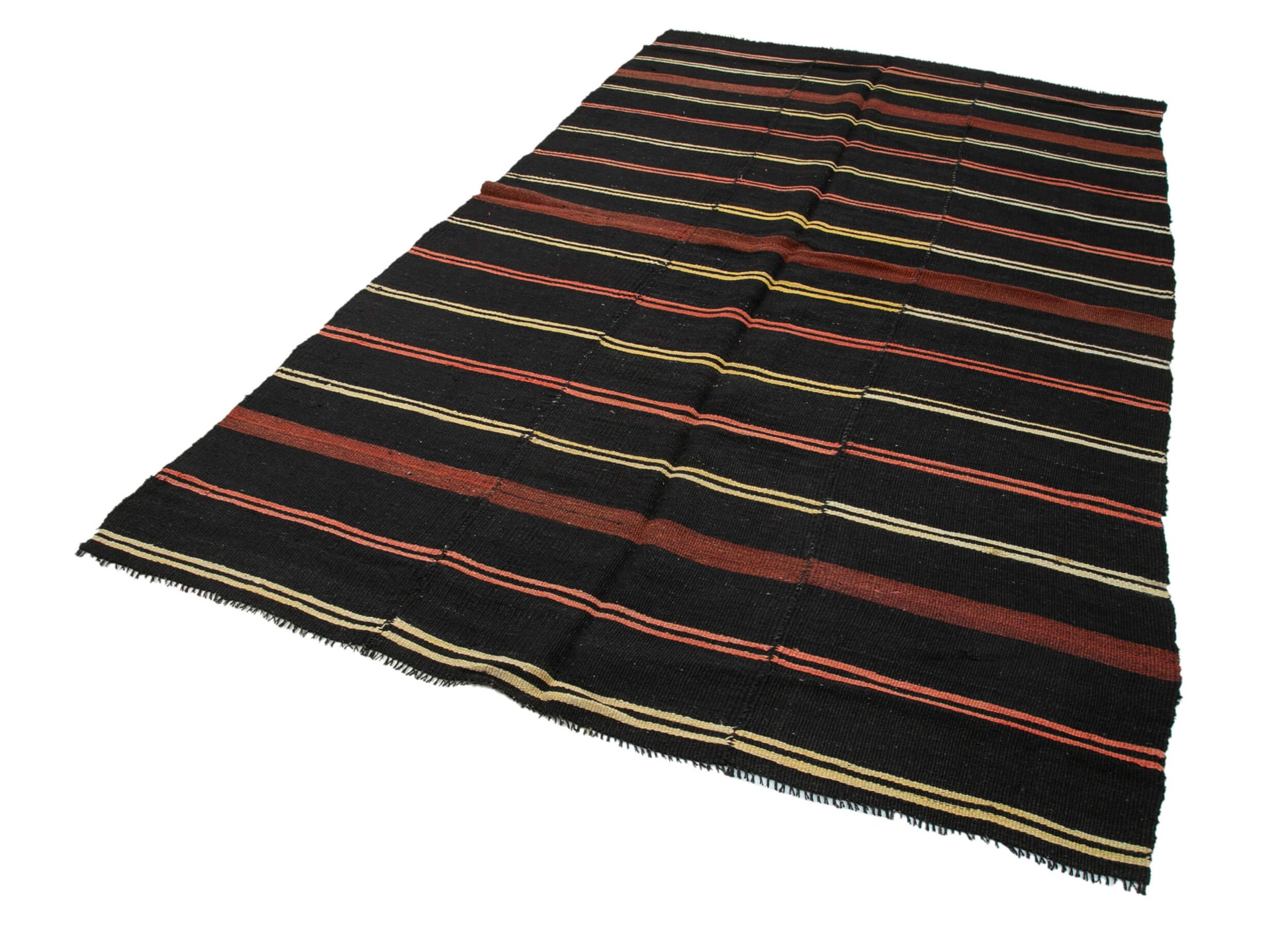 Striped Kilim Kahverengi Çizgili Keçi Tüyü El Dokuma Halısı 184x312 Agacan