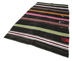 Striped Kilim Kahverengi Çizgili Keçi Tüyü El Dokuma Halısı 170x320 Agacan
