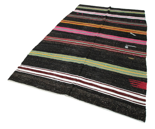 Striped Kilim Kahverengi Çizgili Keçi Tüyü El Dokuma Halısı 170x320 Agacan