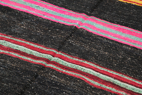 Striped Kilim Kahverengi Çizgili Keçi Tüyü El Dokuma Halısı 170x320 Agacan