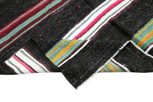 Striped Kilim Kahverengi Çizgili Keçi Tüyü El Dokuma Halısı 170x320 Agacan