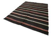 Striped Kilim Siyah Çizgili Keçi Tüyü El Dokuma Halısı 202x300 Agacan