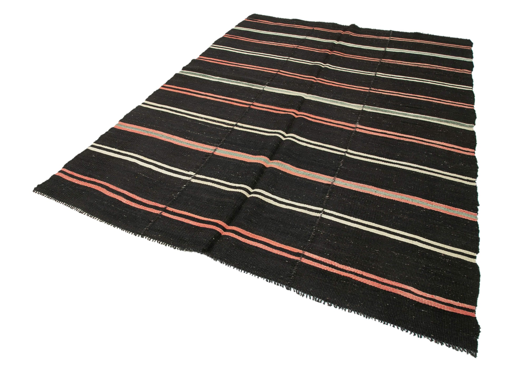Striped Kilim Siyah Çizgili Keçi Tüyü El Dokuma Halısı 202x300 Agacan