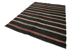 Striped Kilim Siyah Çizgili Keçi Tüyü El Dokuma Halısı 202x300 Agacan