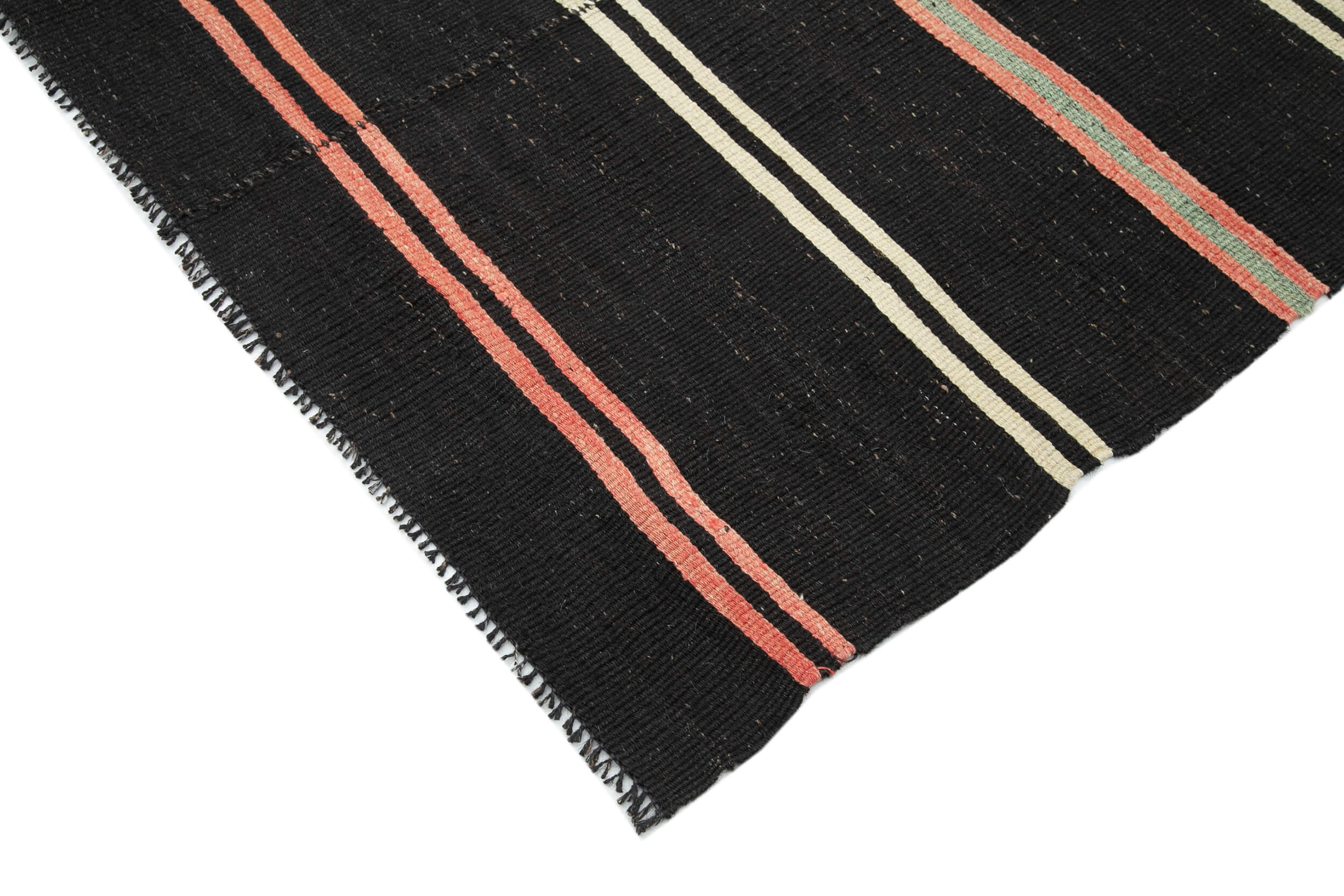 Striped Kilim Siyah Çizgili Keçi Tüyü El Dokuma Halısı 202x300 Agacan