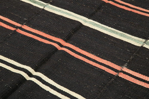 Striped Kilim Siyah Çizgili Keçi Tüyü El Dokuma Halısı 202x300 Agacan