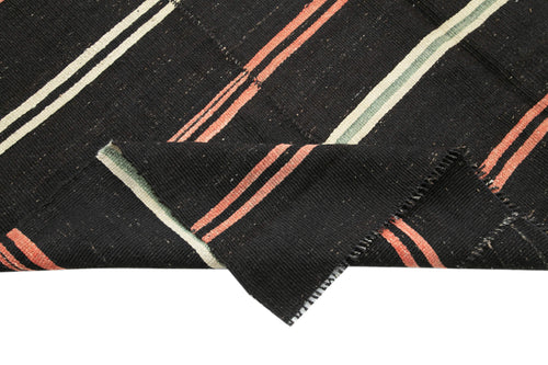 Striped Kilim Siyah Çizgili Keçi Tüyü El Dokuma Halısı 202x300 Agacan
