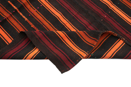 Striped Kilim Siyah Çizgili Keçi Tüyü El Dokuma Halısı 173x226 Agacan