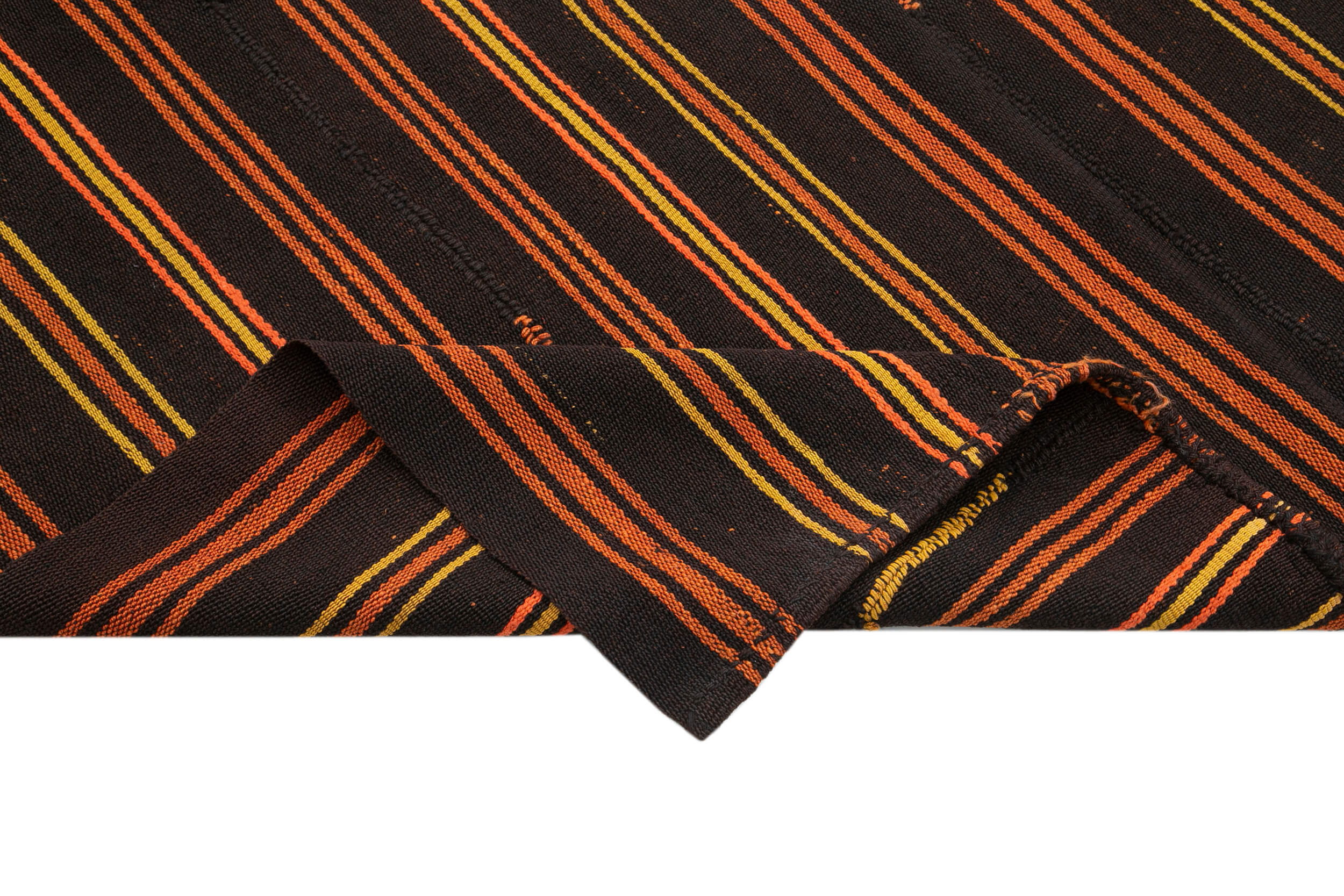 Striped Kilim Kahverengi Çizgili Keçi Tüyü El Dokuma Halısı 178x215 Agacan