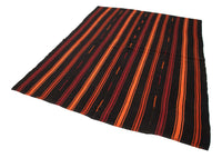 Black, Orange & Red Striped Vintage Turkish Kilim Rug 194x260 cm (6'4" x 8'6")