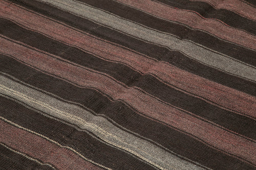 Striped Kilim Kahverengi Çizgili Keçi Tüyü El Dokuma Halısı 179x286 Agacan