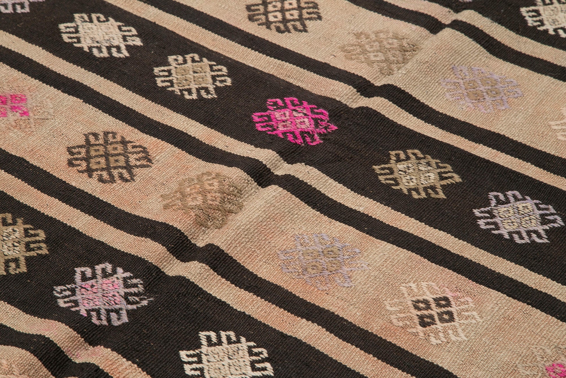 Striped Kilim Kahverengi Çizgili Keçi Tüyü El Dokuma Halısı 183x258 Agacan