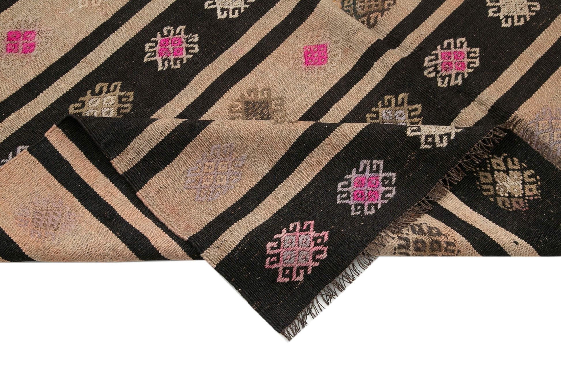 Striped Kilim Kahverengi Çizgili Keçi Tüyü El Dokuma Halısı 183x258 Agacan