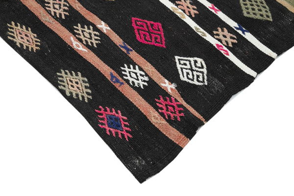 Striped Kilim Kahverengi Çizgili Keçi Tüyü El Dokuma Halısı 160x309 Agacan