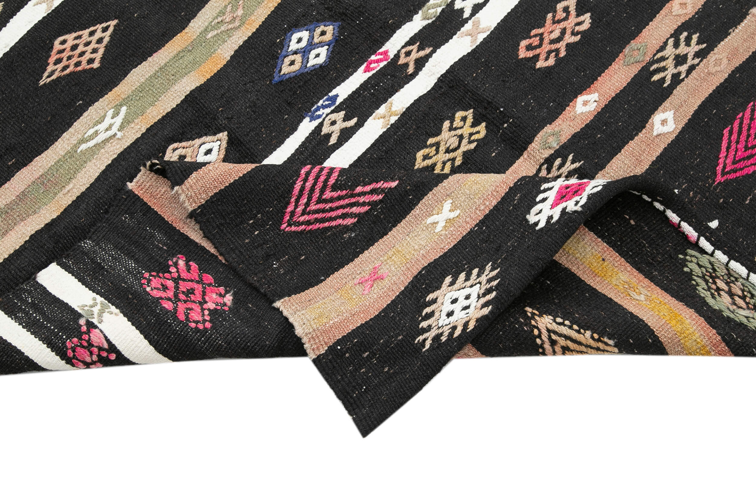 Striped Kilim Kahverengi Çizgili Keçi Tüyü El Dokuma Halısı 160x309 Agacan