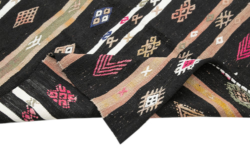 Striped Kilim Kahverengi Çizgili Keçi Tüyü El Dokuma Halısı 160x309 Agacan